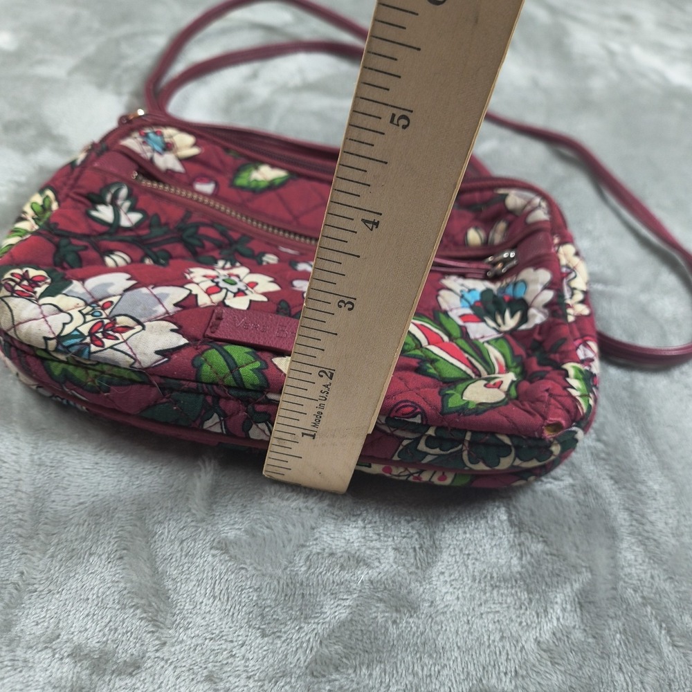 Vera Bradley Crossbody Bag Women Small Red Burgundy Floral Quilted Purse Flowers - Picture 5 of 16